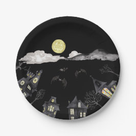 Spookes städtisches WasserfarbenHalloween Pappteller