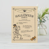 Spookes Vintages Halloween-Party Retro Skelett Einladung (Stehend Vorderseite)