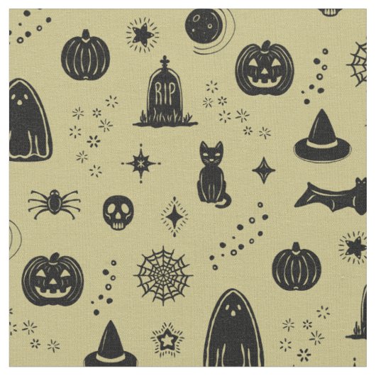 Spookie-Dinge Muster - Gold + Kohlestoff Stoff (Nahaufnahme)