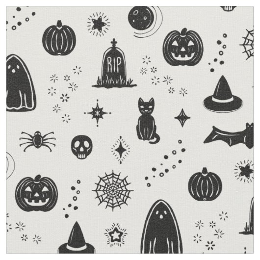 Spookie-Dinge Muster - Schnee + Kohlestoff Stoff (Nahaufnahme)