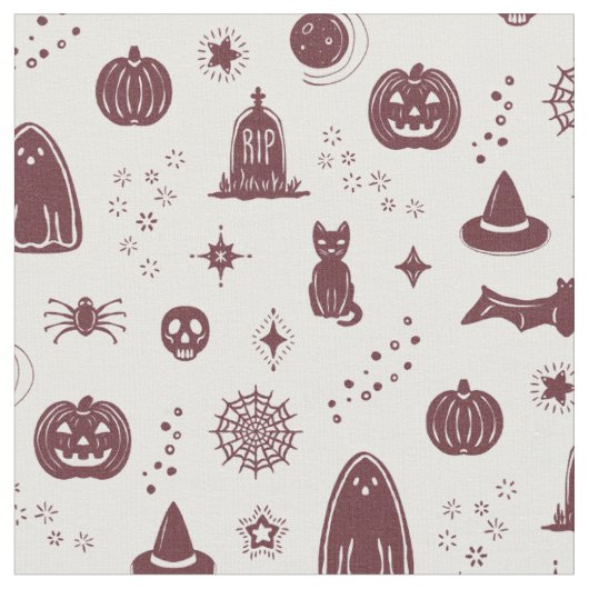 Spookie-Dinge Muster - Schnee + Weinstoff Stoff (Nahaufnahme)