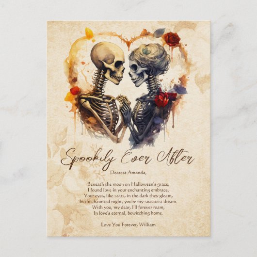 Spookije nach Liebe Vintag Romantik Halloween Postkarte (Vorderseite)