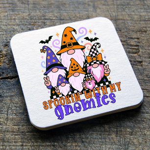 Spookin" mit meinen Gnomen: Retro Halloween-Freund Rechteckiger Pappuntersetzer