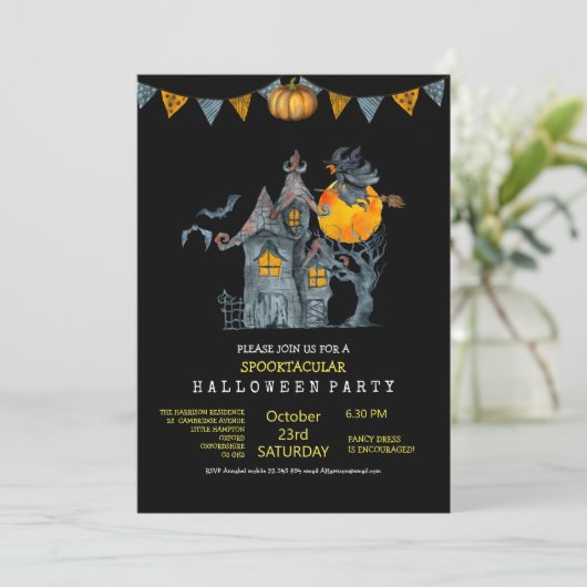 Spookios niedliches Halloween-Party Einladung (Stehend Vorderseite)