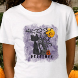 Spookk Niedlich Halloween Black Cat Bat Name Lila T-Shirt