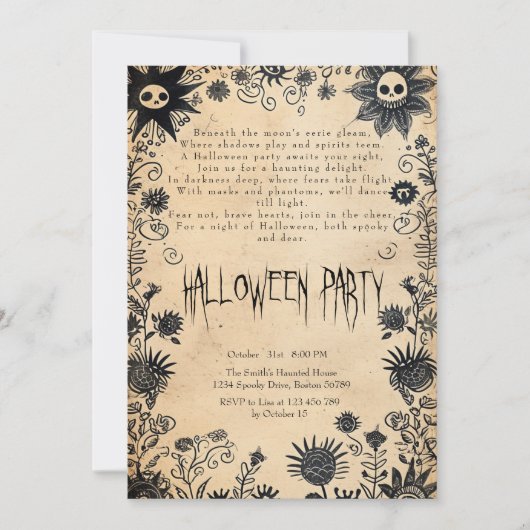 Spookke Blume und Gedicht-Halloween-Party Einladung (Vorderseite)