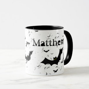 Spookke Halloween-Fledermäuse, Ihr Name Schwarz/We Tasse