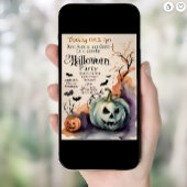 Spookke Kürbis Kostüm Party Aquarellfarbe Hallowee Einladung