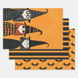 Spookke Niedliche Hexen Burnt Orange & Black Hallo Geschenkpapier Set