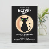Spookke schwarze Katzengrün Augen mit Mond Hallowe Einladung (Stehend Vorderseite)