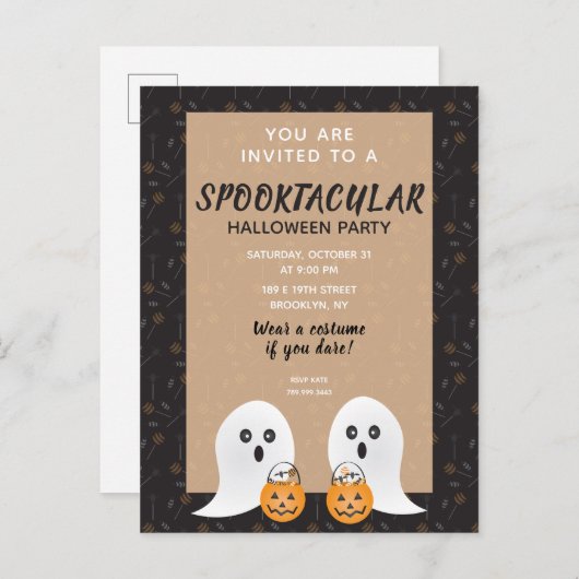Spookltacular Halloween-Party Ghost Trick oder Tre Einladungspostkarte (Vorne/Hinten)