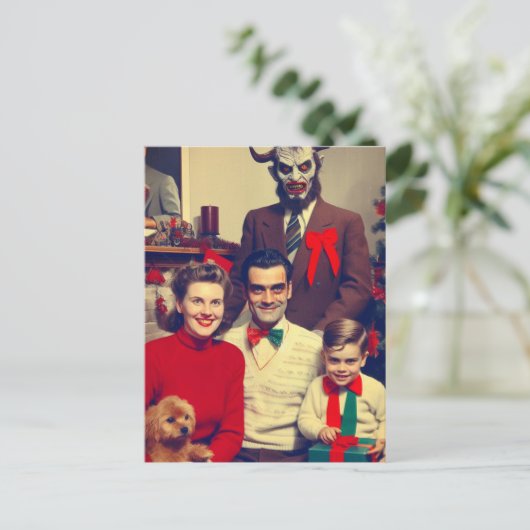 Spookoker Weihnachts-Horror Retro Familienportrait Postkarte (Stehend Vorderseite)
