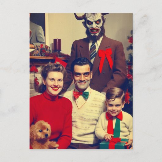 Spookoker Weihnachts-Horror Retro Familienportrait Postkarte (Vorderseite)