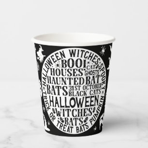 Spookokes Word Art Black & White Halloween Pappbecher