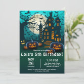 Spookoky Halloween Kids Kostüm Geburtstagsparty Einladung (Stehend Vorderseite)