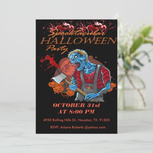 Spooktacular Adult Bloody Ghoul Halloween Einladung (Stehend Vorderseite)