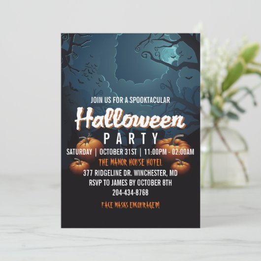 Spooktacular Beängstigend Forest Pumpkins Hallowee Einladung (Stehend Vorderseite)