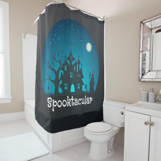Spooktacular Blau und Schwarz Spuk Haus Duschvorhang (Beispiel)
