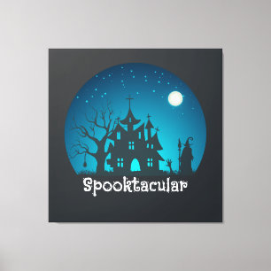 Spooktacular Blau und Schwarz Spuk Haus Leinwanddruck