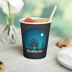 Spooktacular Blau und Schwarz Spuk Haus Pappbecher