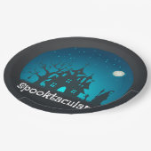 Spooktacular Blau und Schwarz Spuk Haus Pappteller (Schrägansicht)