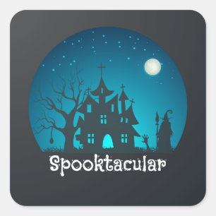 Spooktacular Blau und Schwarz Spuk Haus Quadratischer Aufkleber
