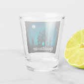 Spooktacular Blau und Schwarz Spuk Haus Schnapsglas (Rückseite)