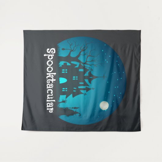 Spooktacular Blau und Schwarz Spuk Haus Wandteppich (Vorderseite (Horizontal))