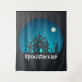 Spooktacular Blau und Schwarz Spuk Haus Wandteppich (Vorderseite)