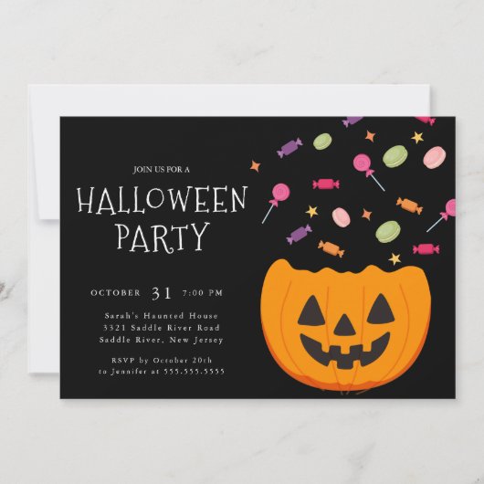 Spooktacular Candy & Pumpkin Halloween Einladung (Vorderseite)