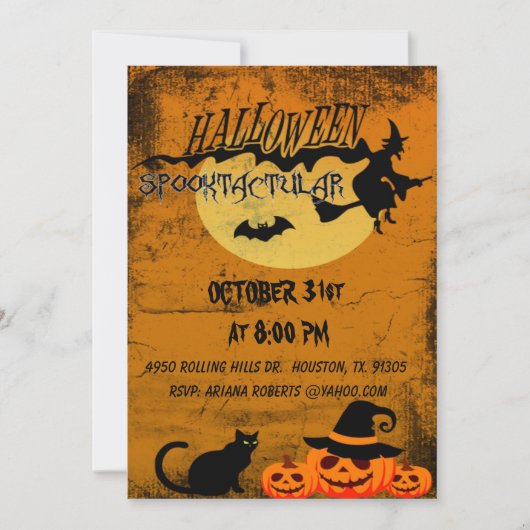 Spooktacular Cat and Hexenkatze Halloween-Party Einladung (Vorderseite)