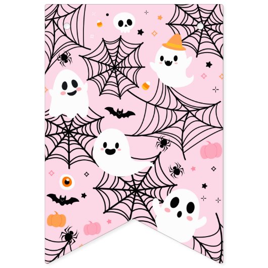 Spooktacular Cute Ghost Pink Halloween Wimpelkette (Erste Fahne)