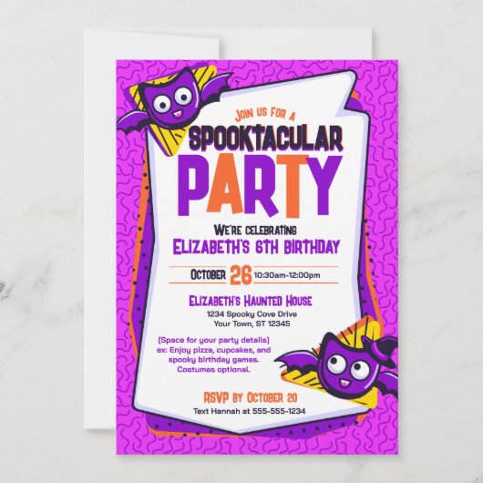 Spooktacular Fledermäuse Einladung zum Geburtstag (Vorderseite)