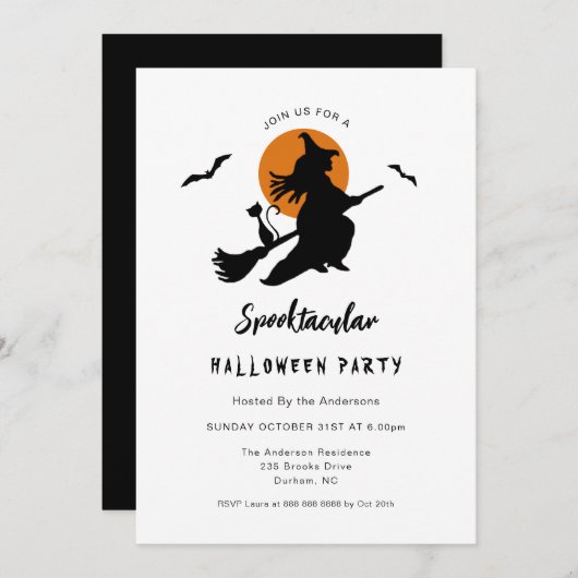 Spooktacular Flying-Hexe-Halloween-Party Einladung (Vorne/Hinten)