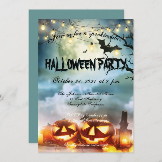 Spooktacular Full Moon Halloween-Party Einladung (Vorne/Hinten)
