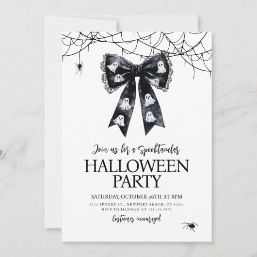 Spooktacular Ghost Bow Coquette Halloween-Party Einladung (Vorderseite)