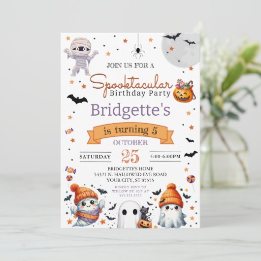 Spooktacular Ghost Niedlich Halloween Party Einladung (Stehend Vorderseite)