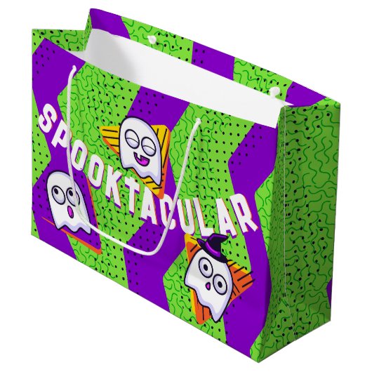 Spooktacular Ghosts Green Party Bag Große Geschenktüte (Vorderseite Schrägansicht)