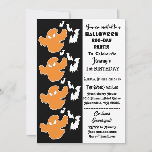 Spooktacular Halloween Bat Ghouls Boo 1. Geburtsta Einladung (Vorderseite)