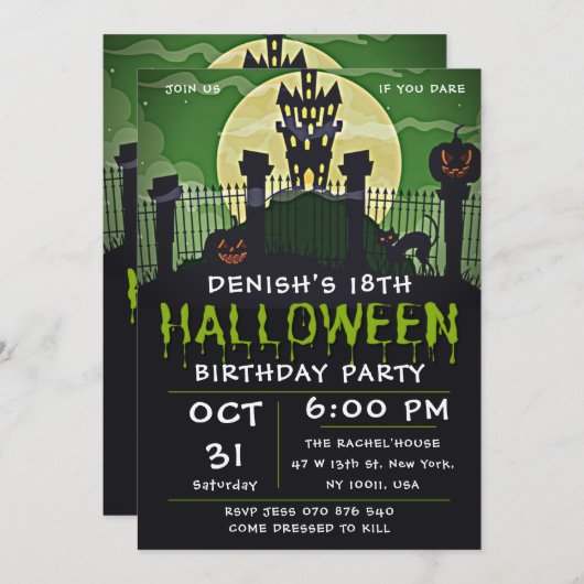 Spooktacular Halloween Geburtstagsparty Einladung (Vorne/Hinten)