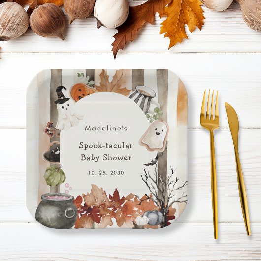 Spooktacular Halloween Ghost Pumpkin Baby Shower Pappteller