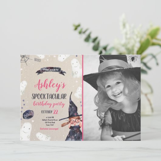 Spooktacular Halloween Hexenhut Ghost Geburtstag Einladung (Stehend Vorderseite)