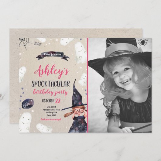 Spooktacular Halloween Hexenhut Ghost Geburtstag Einladung (Vorne/Hinten)