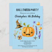 Spooktacular Halloween Kindergeburtstag Party Blau Einladung (Vorne/Hinten)