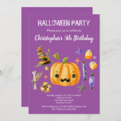 Spooktacular Halloween Kindergeburtstag Party Lila Einladung (Vorne/Hinten)