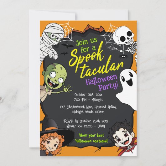 Spooktacular Halloween Monster Cartoon Kinder Part Einladung (Vorderseite)