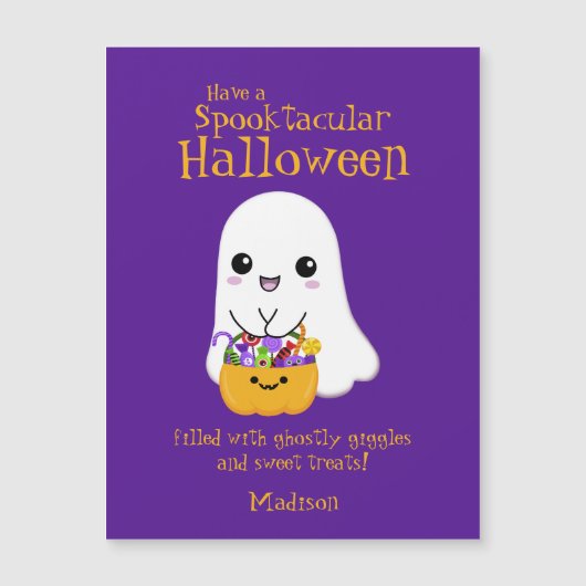 Spooktacular Halloween Niedlich Ghost Lila Magnetkarte (Vorderseite)