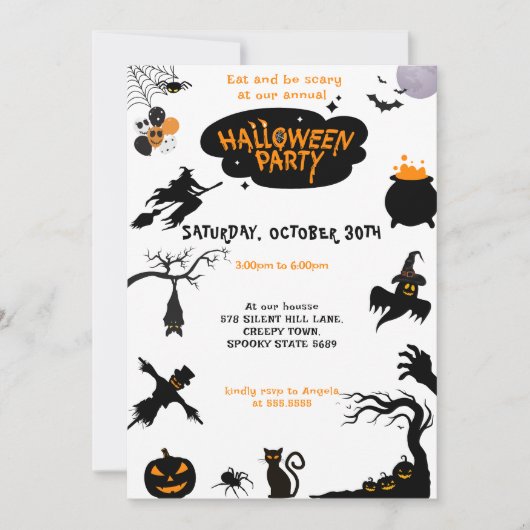 Spooktacular Halloween-Party Black Orange Einladung (Vorderseite)