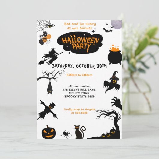 Spooktacular Halloween-Party Black Orange Einladung (Stehend Vorderseite)