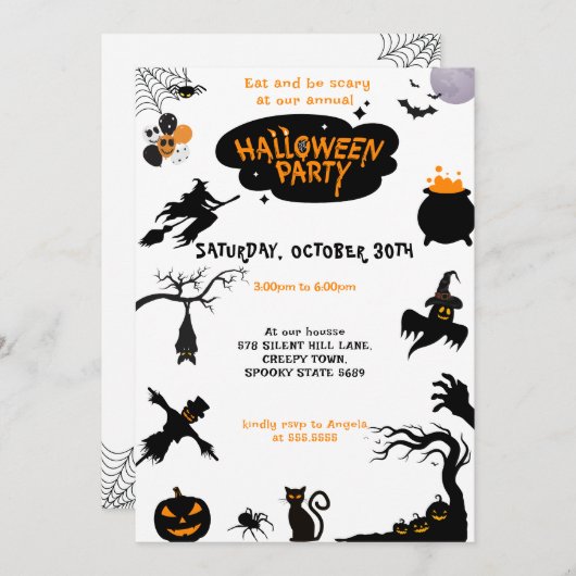 Spooktacular Halloween-Party Black Orange Einladung (Vorne/Hinten)
